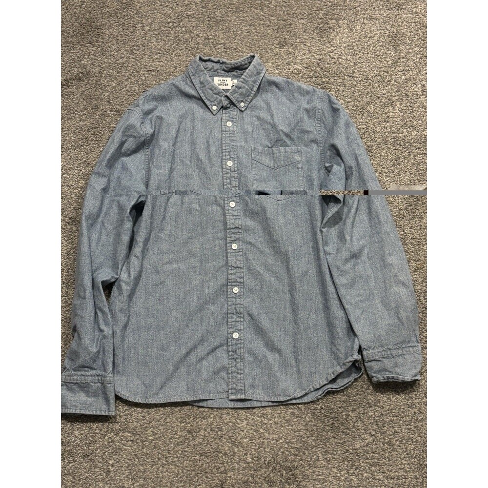 Flint and Tinder Work Long Sleeve Shirt Mens L Cotton Button Down Blue